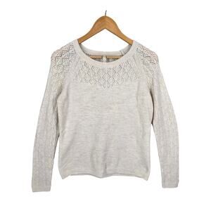 KUHL WOMEN'S CREAM KNIT SWEATER – SIZE SMALL – DIAMOND OPENWORK – WOOL BLEND